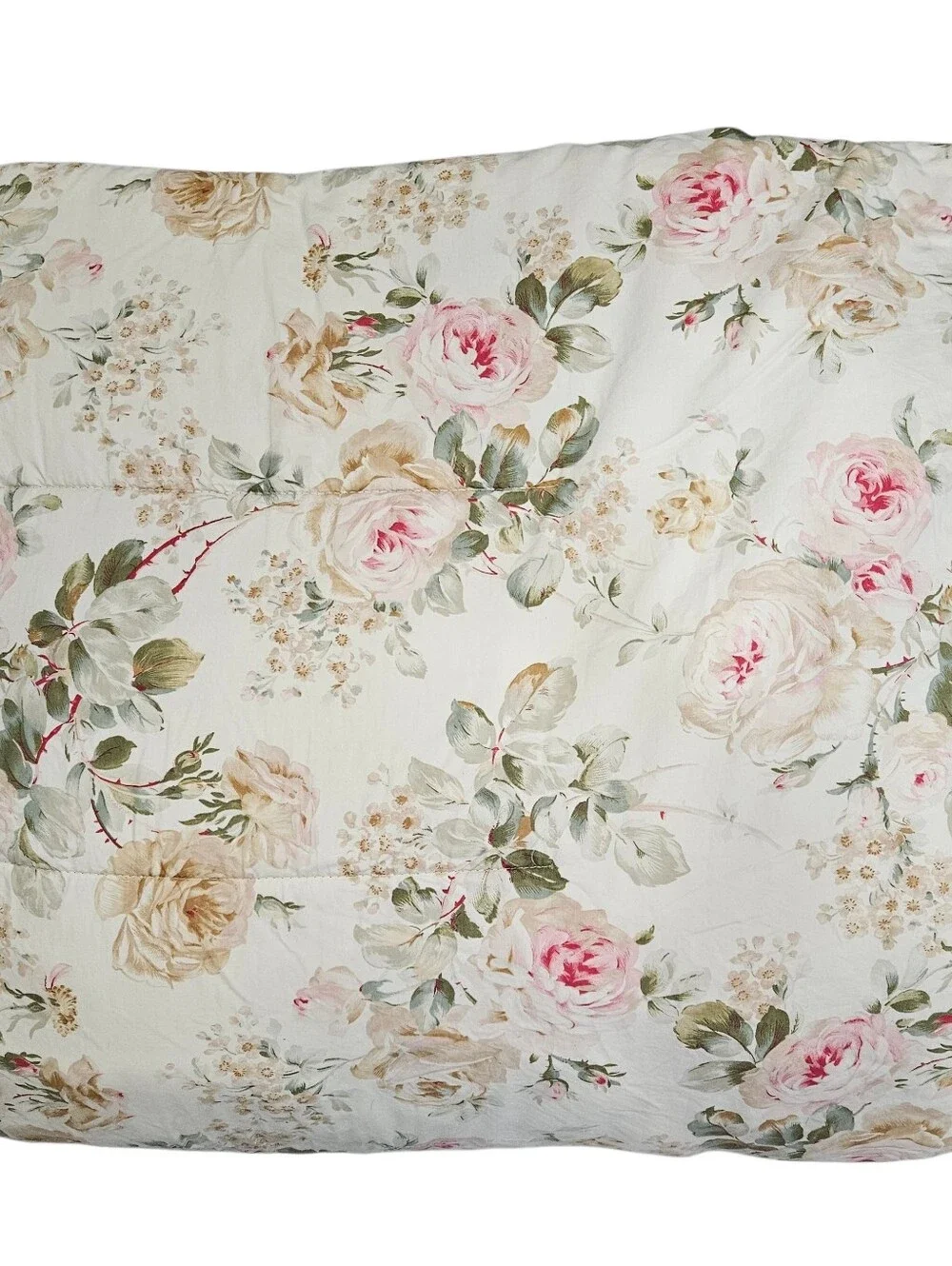 VTG Ralph Lauren Woodstock Garden Roses FULL/QUEEN Comforter Pink Cream Italy